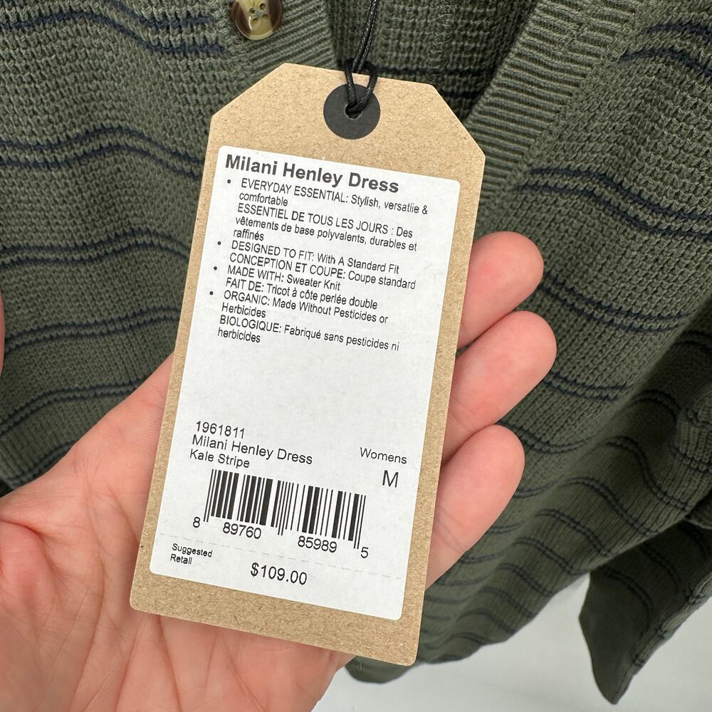 PRANA NWT Milani Henley Long Sleeve Sweater Dress in Kale Green Stripe // M - Picture 5 of 11